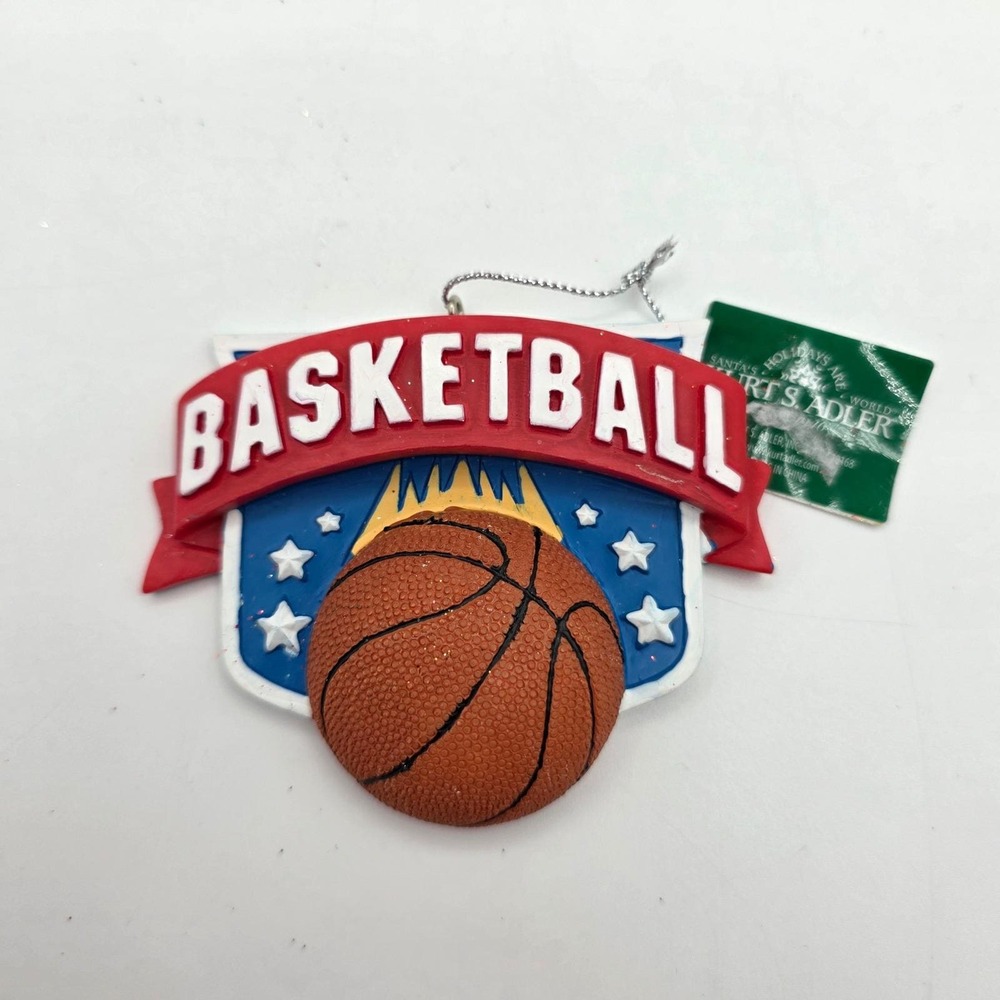 Kurt S. Adler Basketball Ornament Red Blue Sport Shield Resin